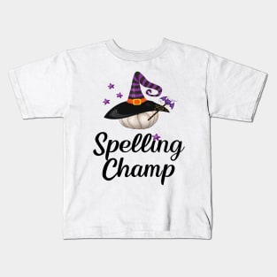 Halloween Witch Tshirt Funny Spelling Champ Costume Kids T-Shirt